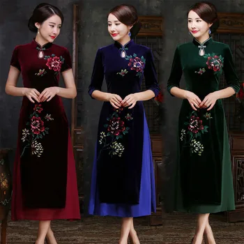 

2019 Top Fashion Spandex Quinceanera New Vietnam Long Velvet Cheongsam Mr Dress Modified Cultivate Morality Chinese Wholesale