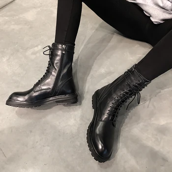

Women low Heels Short Motorcycle Boots Genuine Leather Ankle Boots Autumn Winter Party Dancing Shoes Woman size 41 42 43
