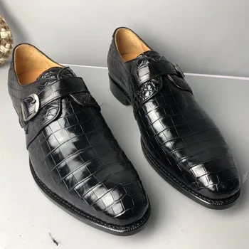 

Authentic Crocodile Belly Skin Handmade Businessmen Dress Shoes Cowskin Insole Genuine Alligator Leather Buckle Strap Male Shoes