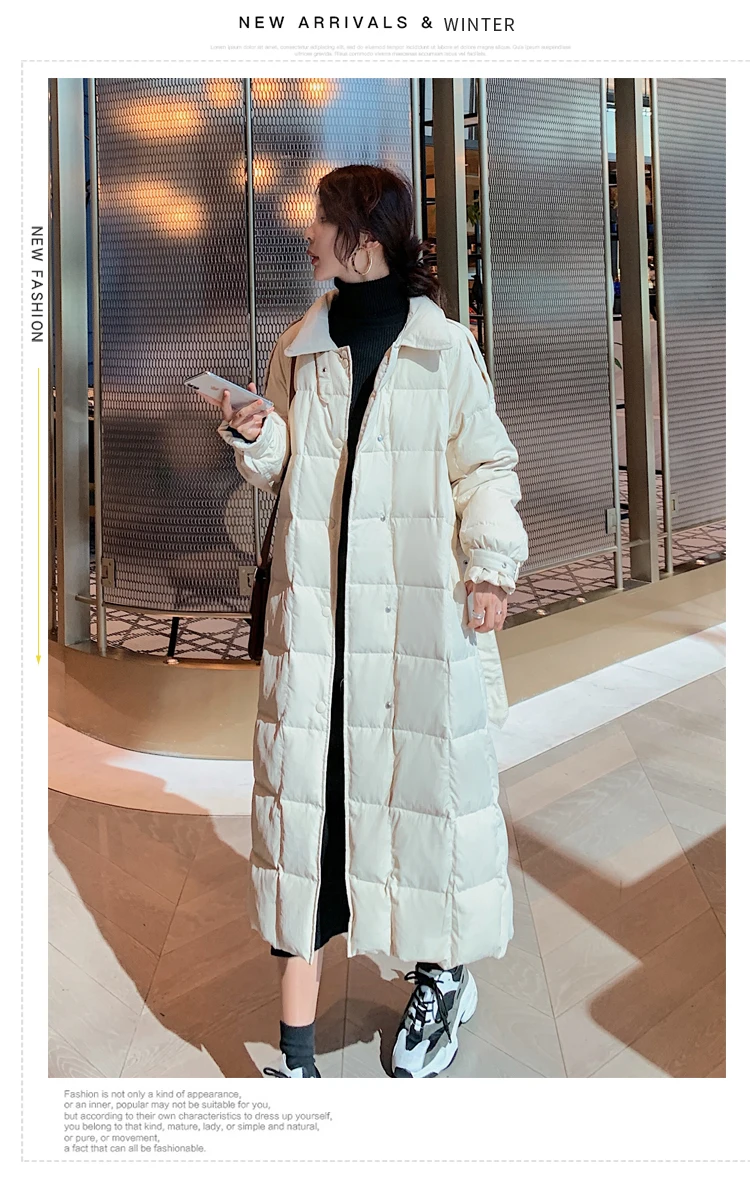 YOSIMI зимнее женское теплое пуховое пальто бежевое женское х-длинное пуховое пальто полный рукав с широкой талией размера плюс Черная куртка с поясом