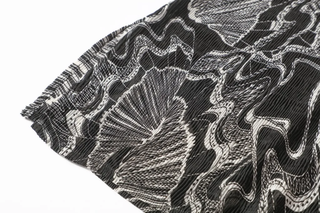 MIYAKE Модное Элегантное высококлассное шифоновое платье с коротким рукавом и принтом