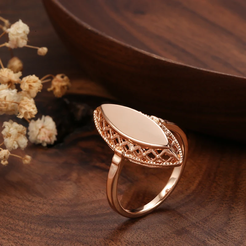 Wedding Rings Kinel Rings for Women 585 Rose Gold Simple Weaving Rhombus Rings Ethnic Bride Wedding Jewelry