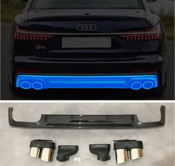 

ABS REAR BUMPER TRUNK LIP SPOILER DIFFUSER with Exhaust Tips For Audi A6 S6 C8 2019 2020 2021