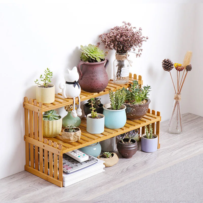 Bamboo Flower Display Stand Plants Pots Rack 1/2 Tier Folding Shelving Home Office Desktop Organizer Storage Shelves Rack storage rack,plant stand,wooden flower shelf