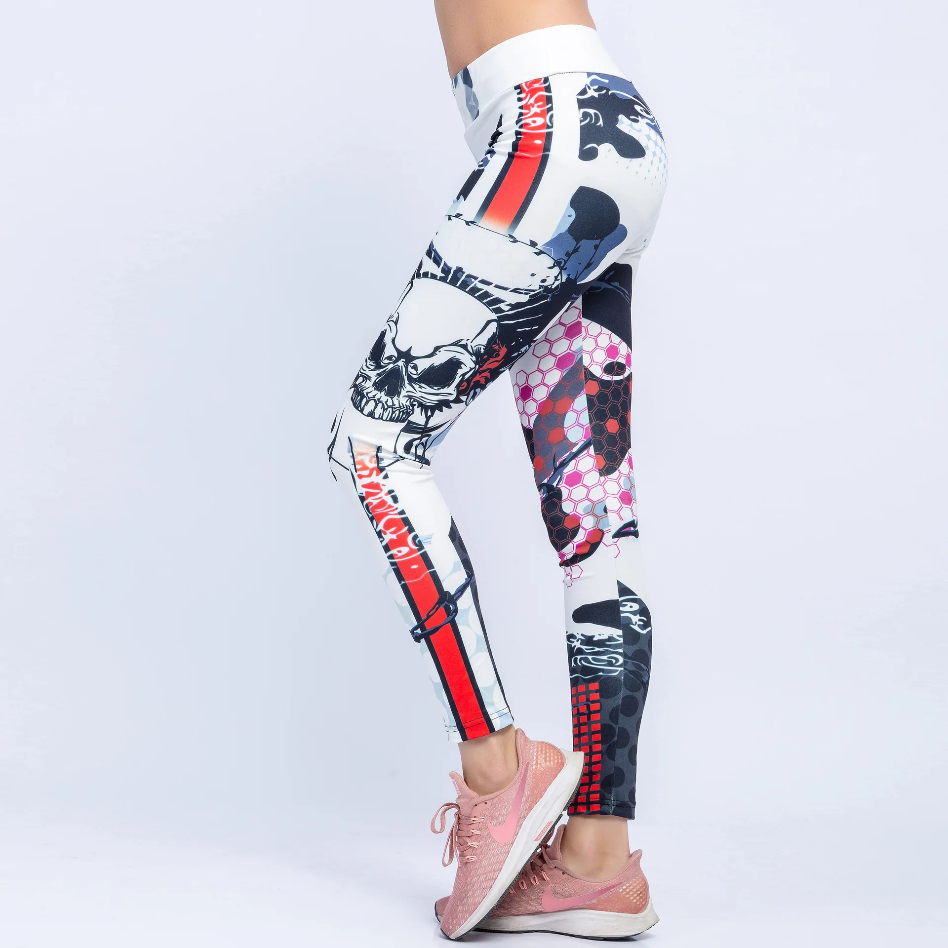 Sports Leggings Women Skull Print Sport Leggings Yoga Pant Female Elastic Quick Dry Leggins Gym Fitness Running Tights