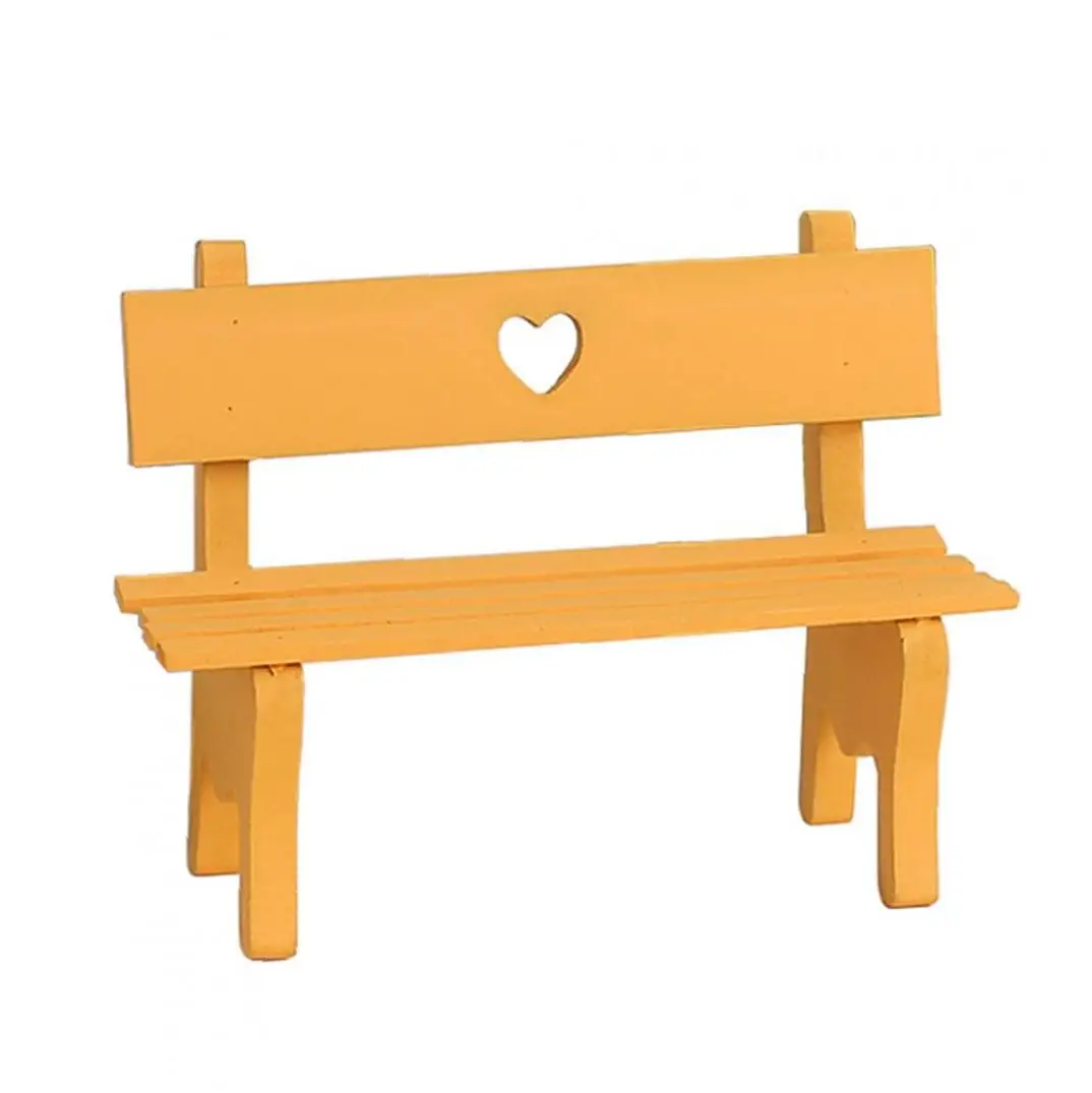 

Miniature Landscape Ornament Mini Wooden Bench Love Pattern DIY Craft Home Garden Decor Accessories Photo Booth Props Yellow