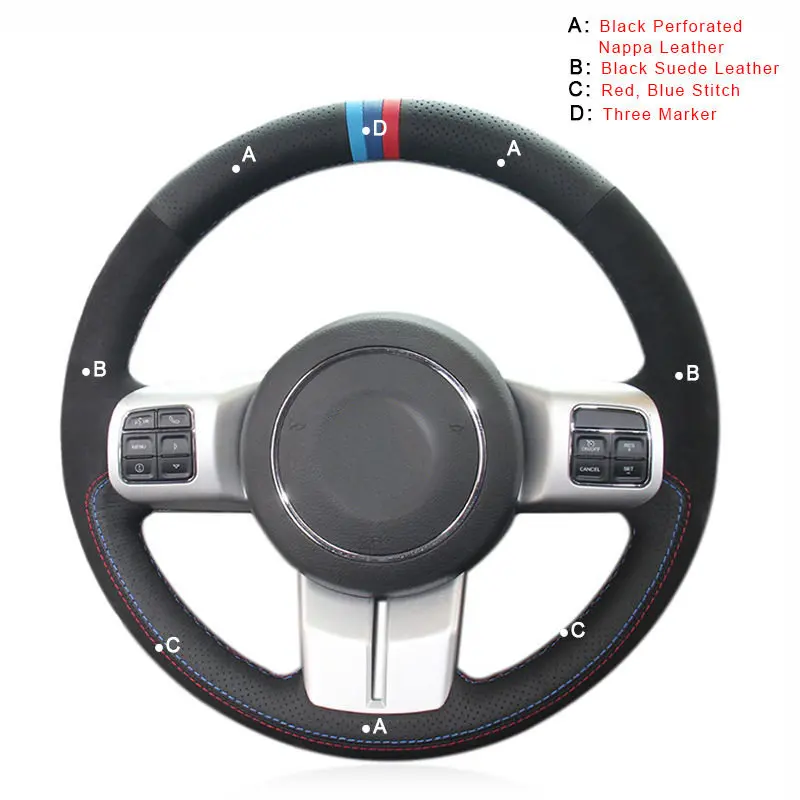Suede and Nappa Авто оплетка на руле Крышка для Jeep Grand Cherokee 2011-2013 компас Вранглер Патриот 2011- Стильный чехол для автомобиля - Название цвета: Suede and Nappa