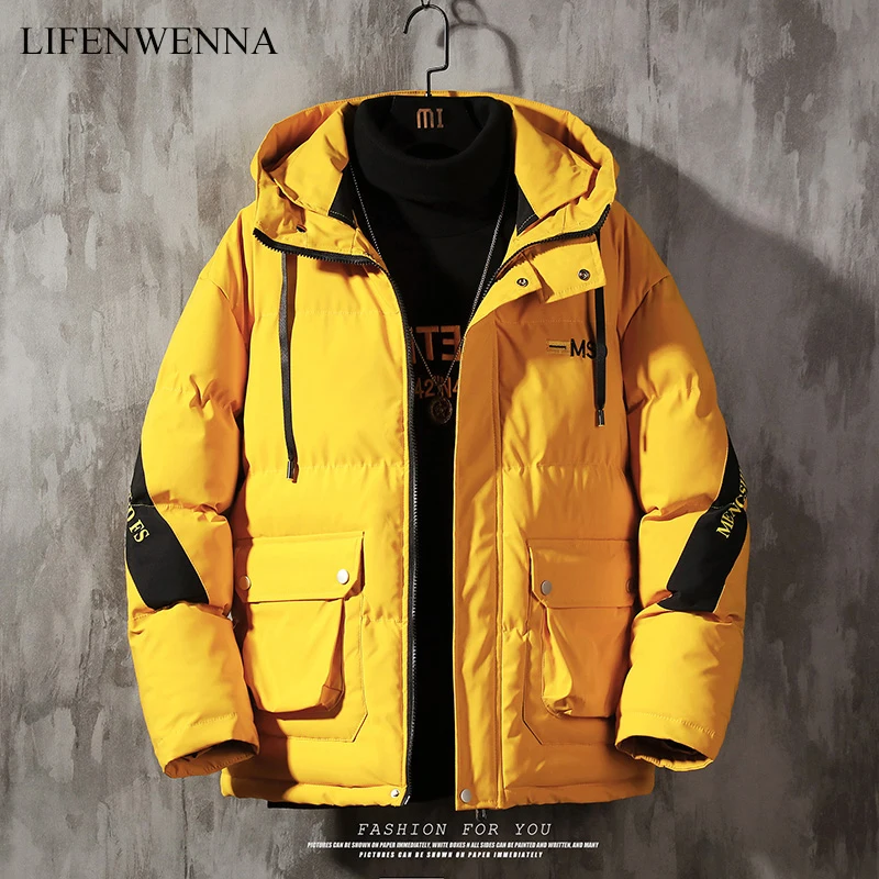 LIFENWENNA 2019 Winter Jacket Men Casual Thick Warm Men's Harajuku Mens Parkas Coats Hooded Print Black White Male Windbreaker LIFENWENNA 2019 Winter Jacket Men Casual Thick Warm Men's Harajuku Mens Parkas Coats Hooded Print Black White Male Windbreaker