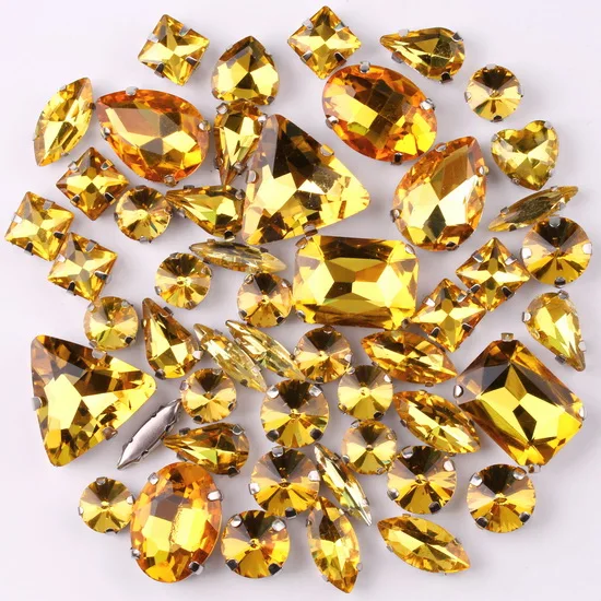 Silver Claw Setting Crystal Rhinestones - 50pcs Mixed Shapes, Clear & Jelly Candy AB