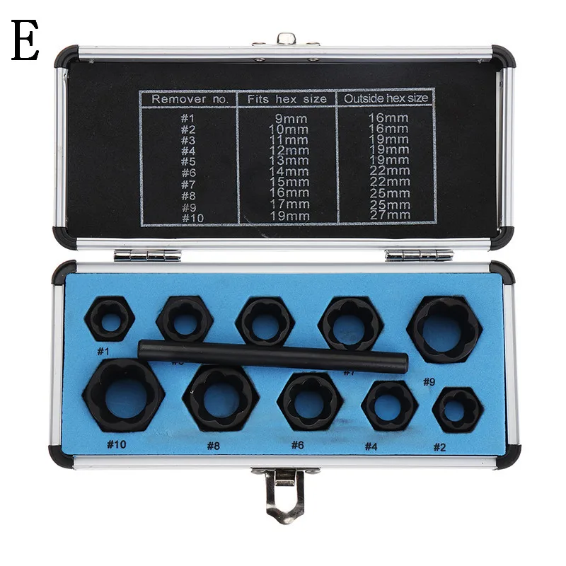 10 шт./компл. 11 шт./компл. поврежденных болтов гаек винтов удаление экстрактор набор инструментов для точения Резьбонарезной инструмент комплект черных гаек с 6 стилей - Цвет: E
