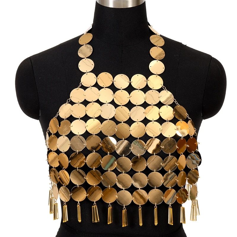 

Boho Shiny Sequins Body Harness Chain Bra Elegant Luxurious Festival Rave Club Stage Costumes Women Gothic Sexy Lingerie Vest