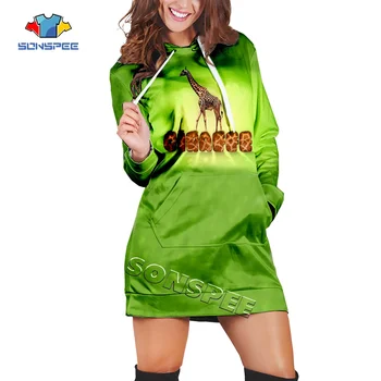 

SONSPEE Animal Giraffe 3D Print Harajuku Women Hoodie Dress Casual Long Sleeves Girl Clothes Streetwea Pullover Tracksuits Dress