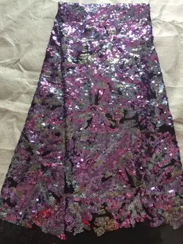 

African lace fabric 2019 latest rose gold sequins fabric high quality tulle sequins lace fabric for Wedding Dress 5yards/piece
