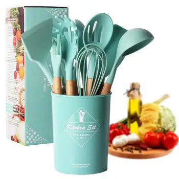 

8/10/12pcs Cooking Tools Set Premium Silicone Kitchen Cooking Utensils Set with Storage Box Turner Tongs Spatula Soup Spoon
