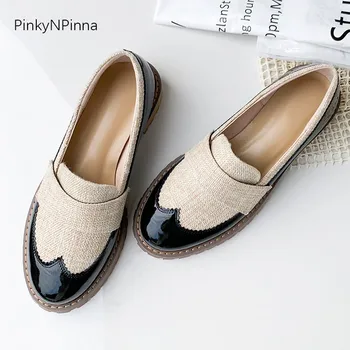 

2020 autumn new British women genuine leather hemp patent leather non-slip loafers preppy style office casual shoes plus size