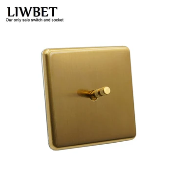 

LIWBET EU Standard Wall Switch And Gold Color Stainless Steel Panel 1 Gang 2 Way Light Switch With Copper Toggle