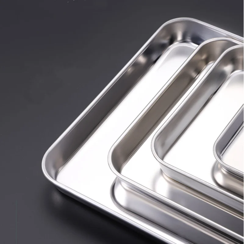 Rectangle Storage Trays Stainless Steel Household Steamed Sausage Dish Fruit Water Bread Pan Kitchen Baking Pastry Shallow Plate 6