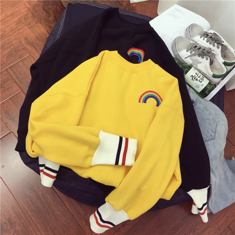 

Hoodies Women Autumn Winter New Plus Velvet Sweatshirts Trendy Cute All-match Pullover Womens Loose Warm Long Sleeve