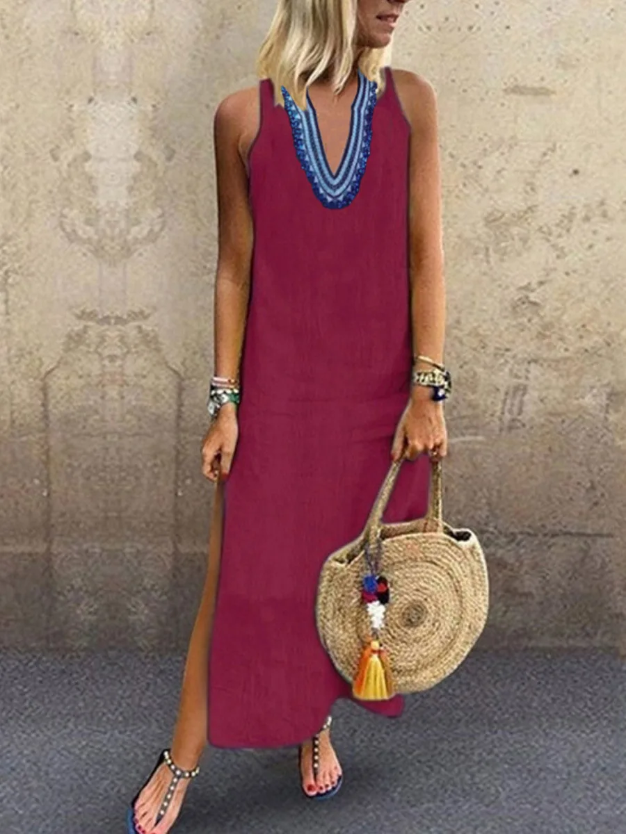 Womens Summer Dresses Beach Swimsuit Dress Swimsuits Plus Size Cover Up Woman Clothes Beachwear Sexy Long Sleeveless Split Pure