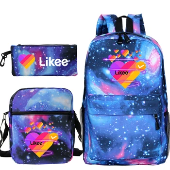 

"LIKEE 1 (Like Video)" Backpack Men's 3D Printing Likee Bag Single Zipper School Bag 3-Piece Pen Bag with Shoulder Bag