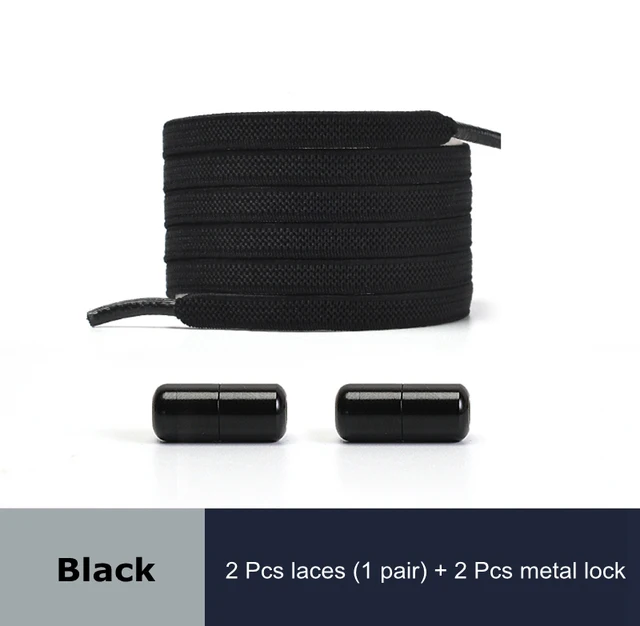 Free to Match Elastic Shoelaces Lock Lazy Laces Flat Multi Color Options No Tie Shoelace Round Capsule Metal 18 Colors black