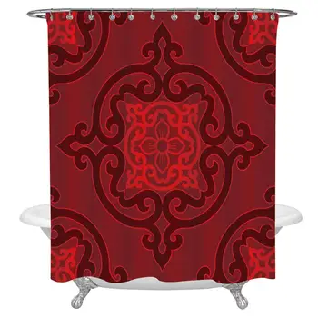 

Maroon Shower Curtain for Modern Home Decor,Chinese Authentic Damask Rosette Inspired Motif Antique Ancient Oriental Decorative