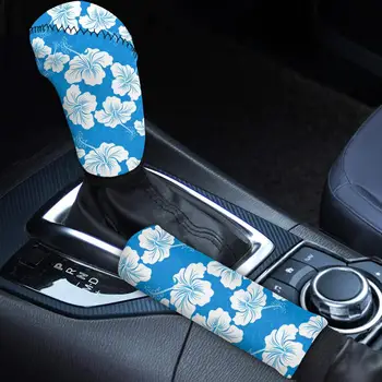 

INSTANTARTS Hibiscus Flower Print Fashionable Car Accessories Hand Brake Cover 2pcs Automatic at Gear Shift Knob Cover Protector