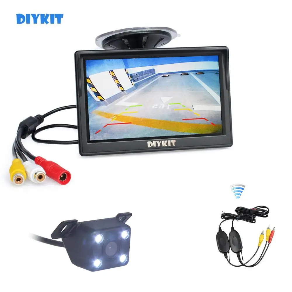 DIYKIT 5 дюймов ЖК-дисплей заднего вида Автомобильный монитор+ светодиодный цветной ночного видения Автомобильная камера беспроводной безопасности, парковочный комплект системы