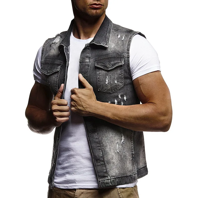 Men Slim Fit Sleeveless Jeans Jacket 