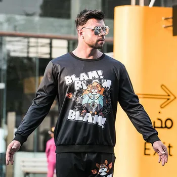

Fat Sweatshir male plus fat cartoon printing plus size men's sports casual guy