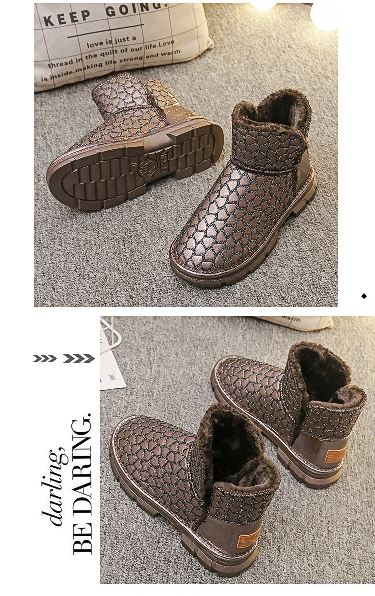 Women boots snow boots winter warm plush fur ankle boots female Brand non-slip flat bottom waterproof casual shoes cotton shoes