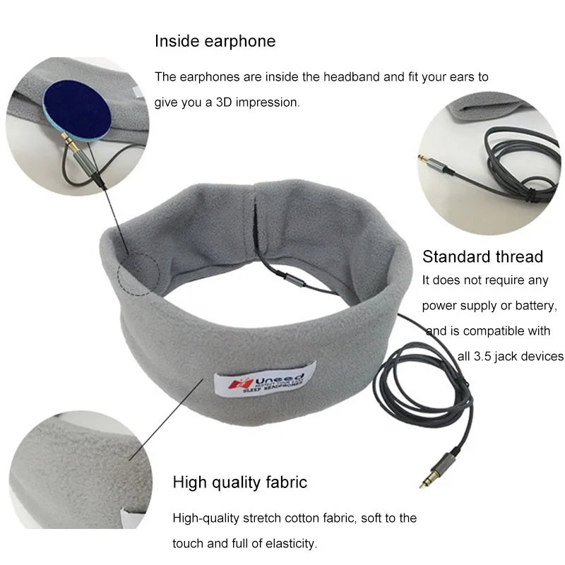 Wired Sleep Headset Sports Breathable Headband Soft Earphone Music Player with 3.5mm Plug for Mobile Phone PC Birthday Gifts