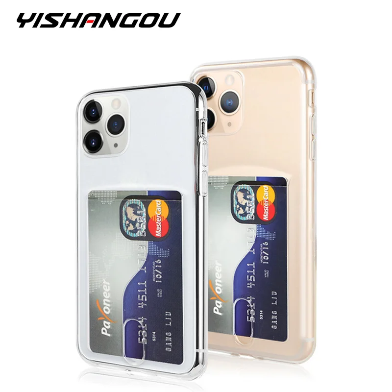 

YISHANGOU Card Slot Holder Case For iPhone 11 Pro Clear Transparent Soft Cover For iPhone 11 Pro Max 11