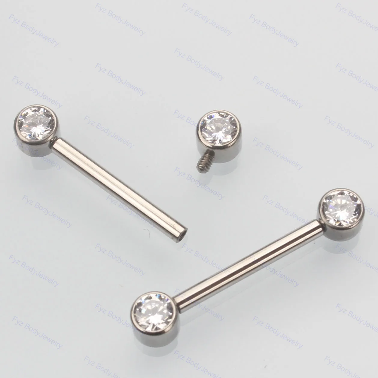 ASTM F136 Titanium Nipple Tongue Ring 14G Internal Thread Barbells Cubic Zirconia Nipplerings
