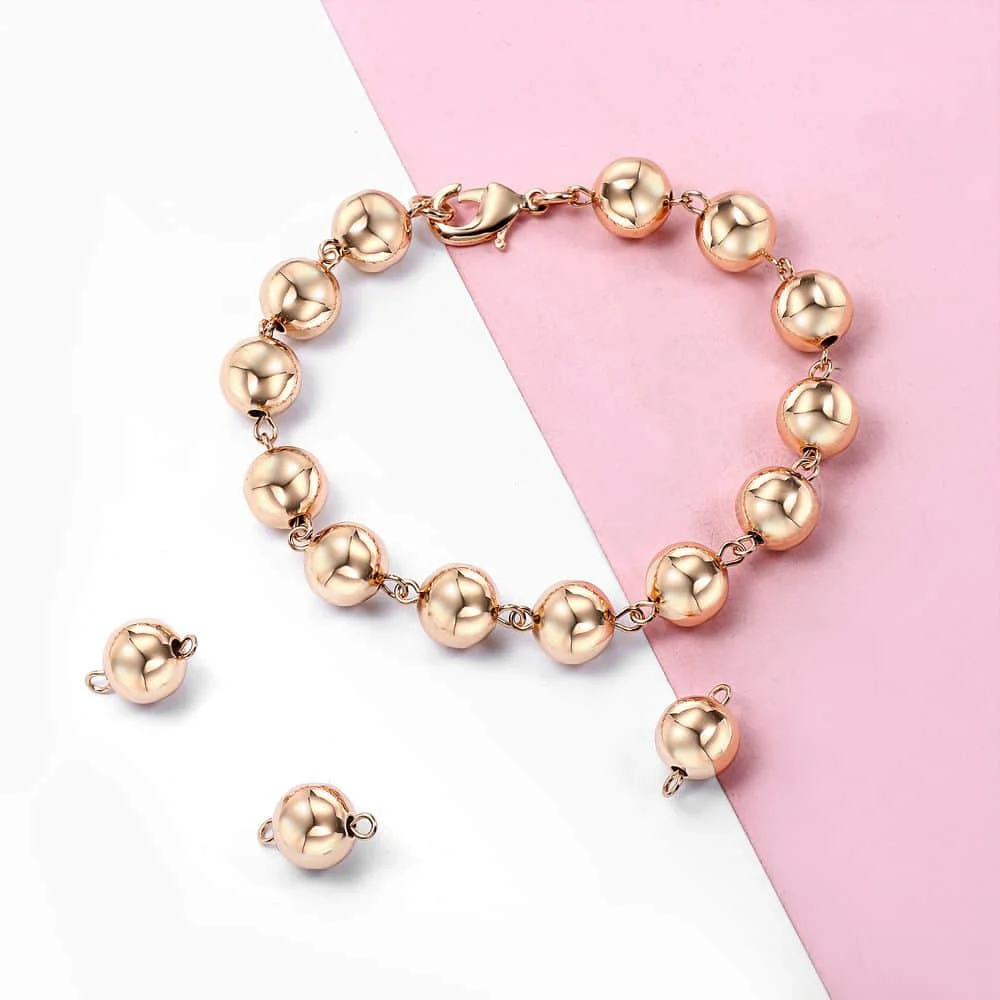 10 мм 585 розовое золото Круглый браслет-цепочка с бусинами браслет с застежкой Лобстер браслет для женщин Девушка ювелирные изделия подарок 20 см CB24