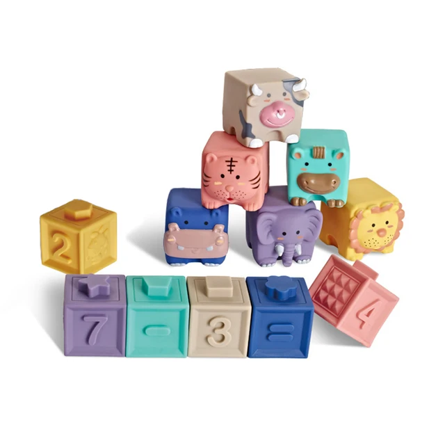 Silicone Building Blocks for Baby Teethers Toys Soft 3D Cartoon Animal Number Early Education Puzzle Bath Toy Boys Girls Gift 1