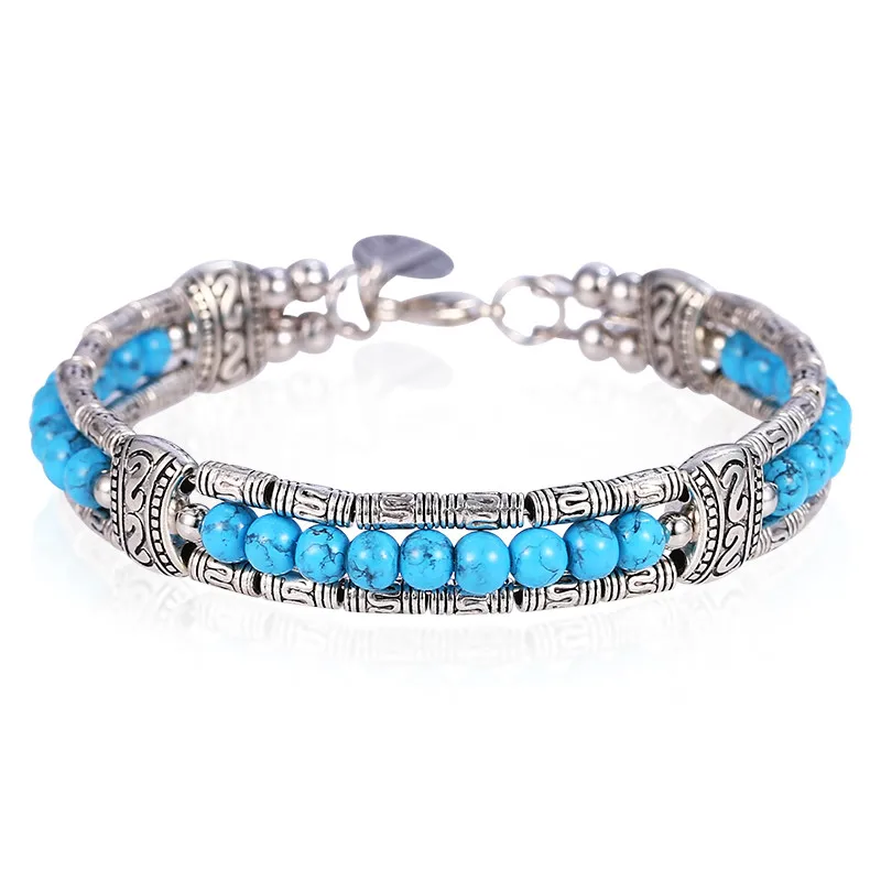 Boho винтажные красочные бусины браслеты для женщин Регулируемый перо Лист смолы камень браслеты браслет - Окраска металла: Blue  Bracelets