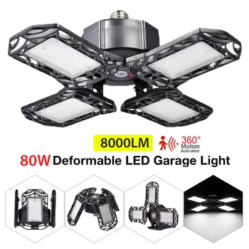 

Foldable 80W LED Garage Light Super Bright Radar Induction Lamp Ceiling Light 85-265V E27 for Home Warehouse Workshop