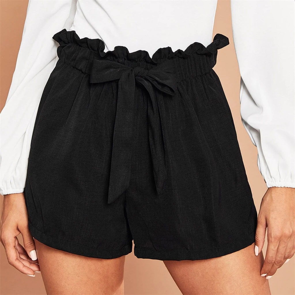 womens black paperbag shorts