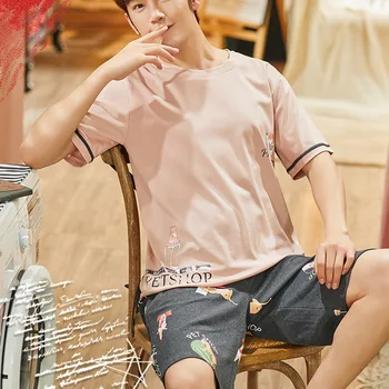 

Men Summer Cotton Short-sleeved Shorts Pajamas Set Thin Section Home Suit Multi Styles L-XXXL Plus Sizes Mens Sleepwear Pajamas