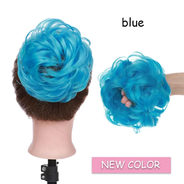 BENEHAIR Messy Hair Bun Scrunchy Curly Hair Chignon Women Chignon Synthetic Hair Extensions Updo Donut Hairpieces Fake Hair blue