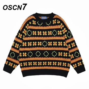 

OSCN7 Funny Oversize Sweaters Men 2020 Winter High Streetwear Fashion Mens Pullovers Round Neck Vintage Sweaters 9046