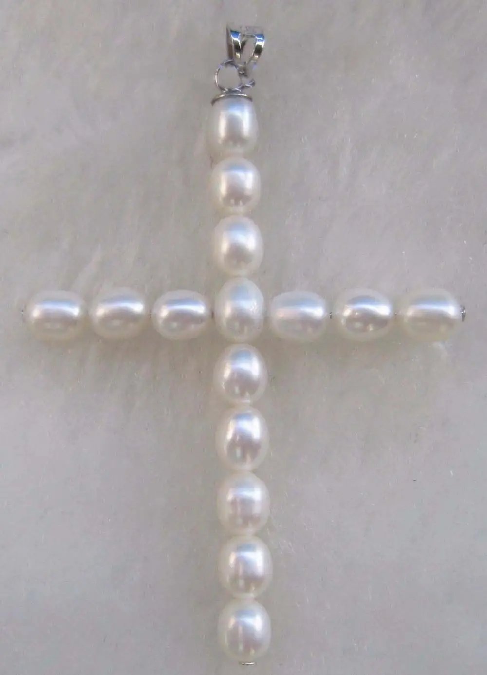

New White AAA Natural White Gold South Sea Pearl Cross Pendant Necklace