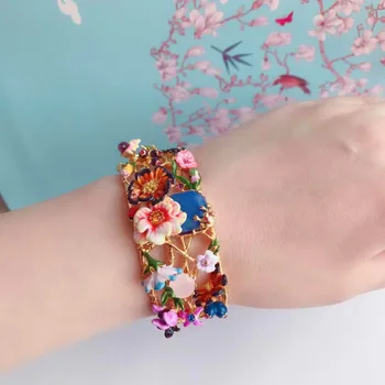 

2020 handmade womens enamel monet garden flower bangle jewelry for party