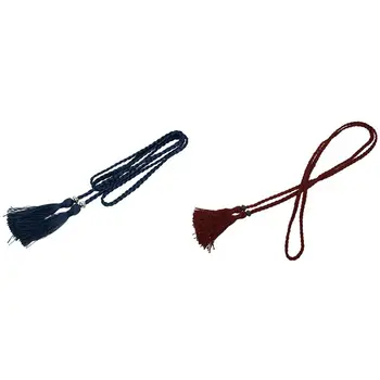 

2x Woven Tassel Belt Knot Decorated Waist Chain Waist Rope Red Wine & Navy Blue