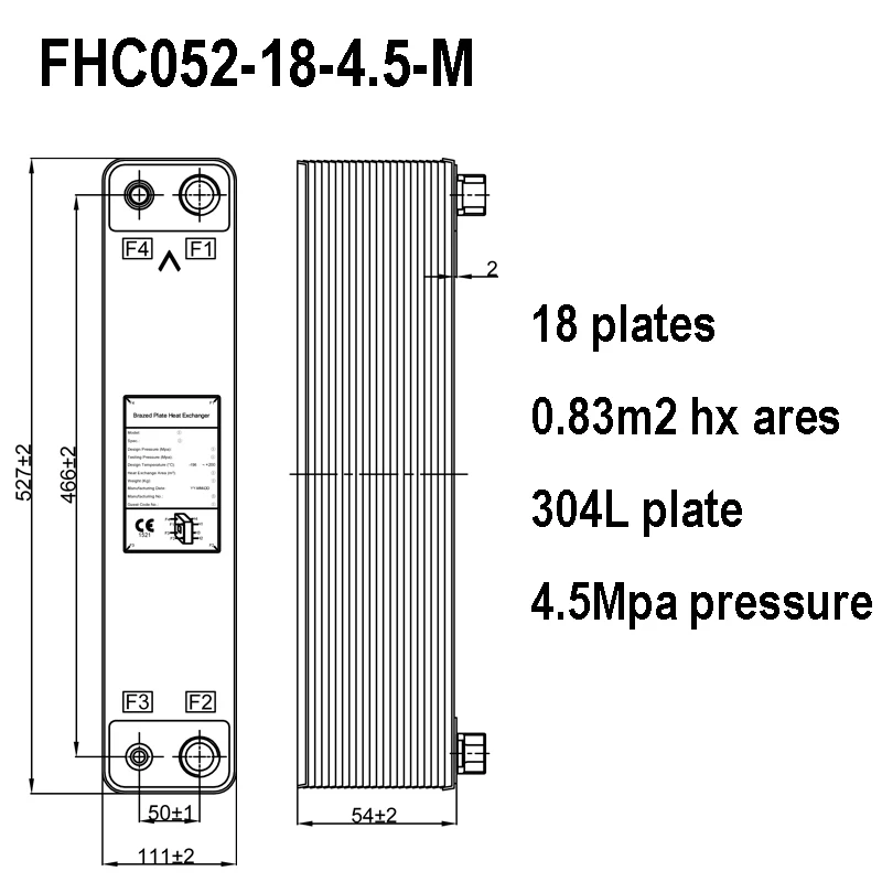 0.83m2 Heat Transfer Areas 304L Stainless Steel Brazed Plate Heat Exchanger M Channel for R410a