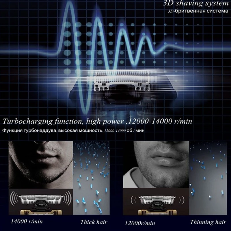 Original Kemei 4-Blade Rechargeable Electric Shaver 3-Speed Beard Electric Razor For Men Facial Wet Dry Shaving Machine Washable Electric Shaver
