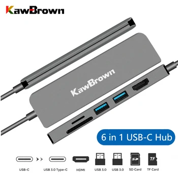 KawBrown Multi 6 in 1 USB Type-C Hub Type-C to 2 USB 3.0 interfaces Hub Support HDMI 4K TF/SD Card and PD Charging for Laptop orico aluminum hub type c to type a type c hdmi converter support pd multi function laptop station for macbook pc