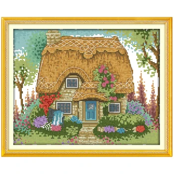 

A thatched hut scenery counted 11CT 14CT DIY kit Chinese wholesale Cross Stitch embroidery needlework Sets home decor