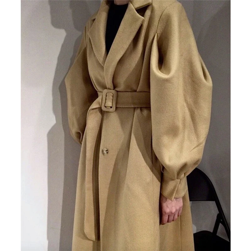 Very best BGTEEVER Fashion Sashes Belted Woolen Women Blend Coat Winter Thicken Female Long OverCoat Fashion